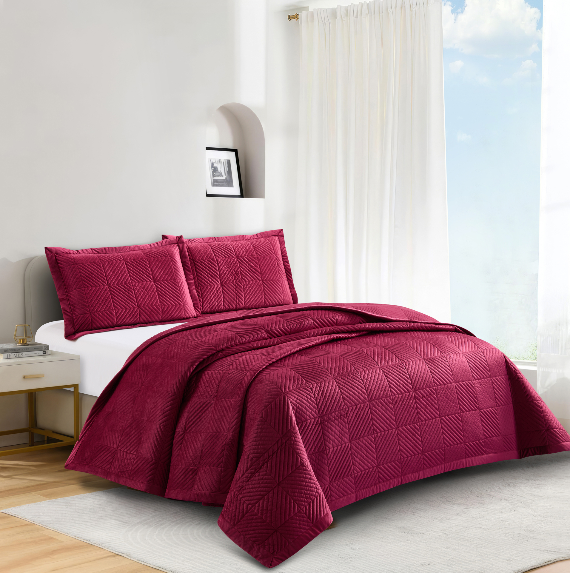 Σετ Κουβερλί Velvet Γίγας 260x240 +2 Μαξιλαροθήκες 52x72 Palmira Burgundy "Liolios Home" - Image 5