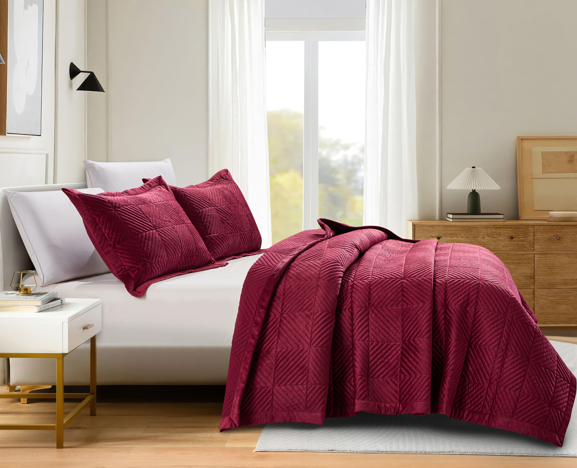Σετ Κουβερλί Velvet Γίγας 260x240 +2 Μαξιλαροθήκες 52x72 Palmira Burgundy "Liolios Home"